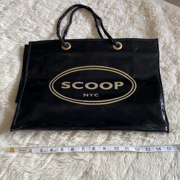 SCOOP NYC patent branded large vinyl shopper tote bag shopping rope handle strap - Picture 2 of 5